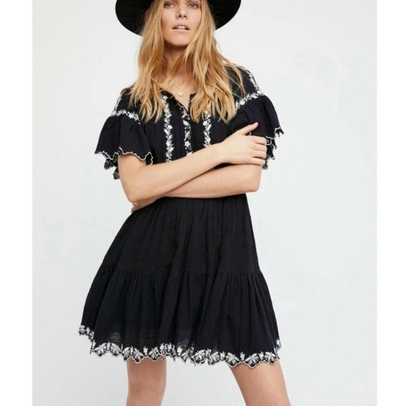 Free People Santiago Dress Boho Black & White Embroidered Size Large - Picture 3 of 16
